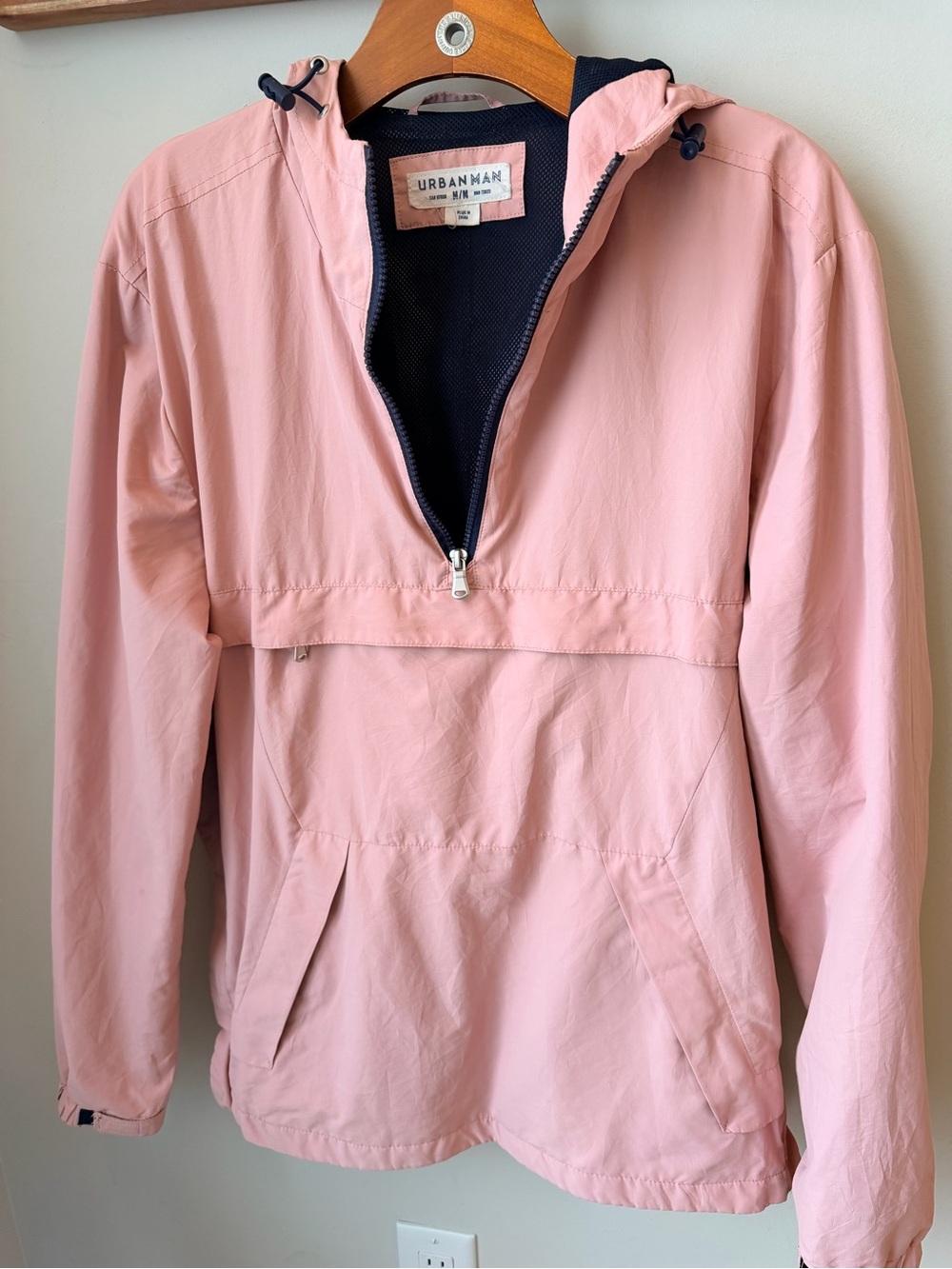 Y2K Urban Man Pink Anorak Windbreaker Jacket Navy Mesh Lined M